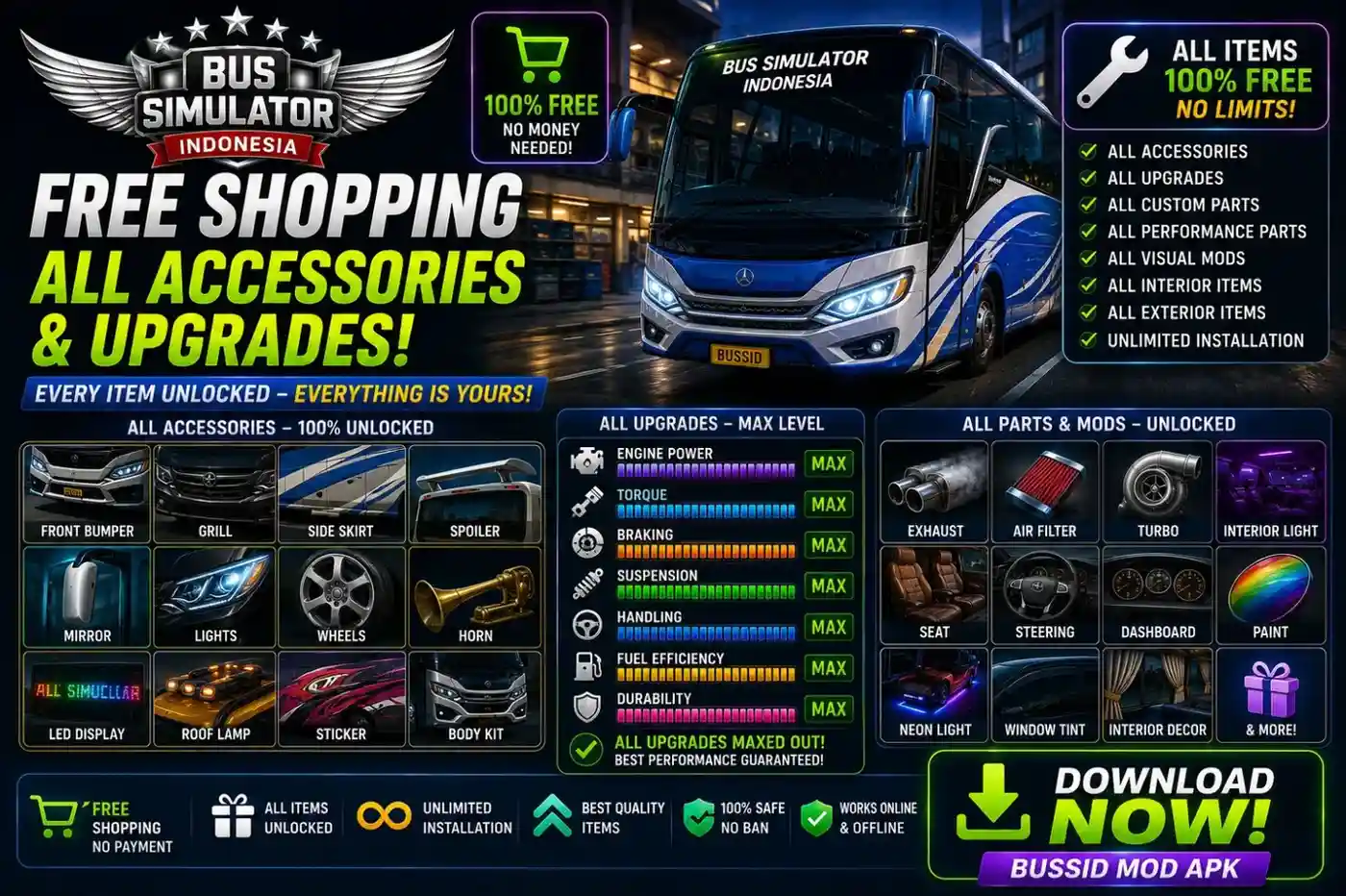 🔧 11. Free Shopping — All Accessories Upgrades