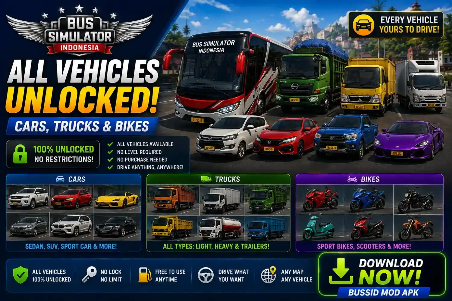 🚗 8. All Vehicles Unlocked — Cars Trucks Bikes